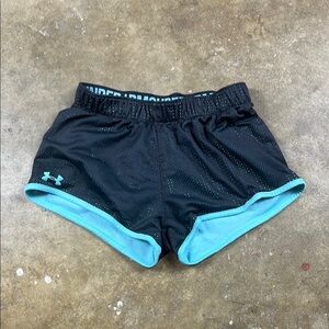 Under Armour Grey and Greenish Blue Athletic Shorts 
Size: XS